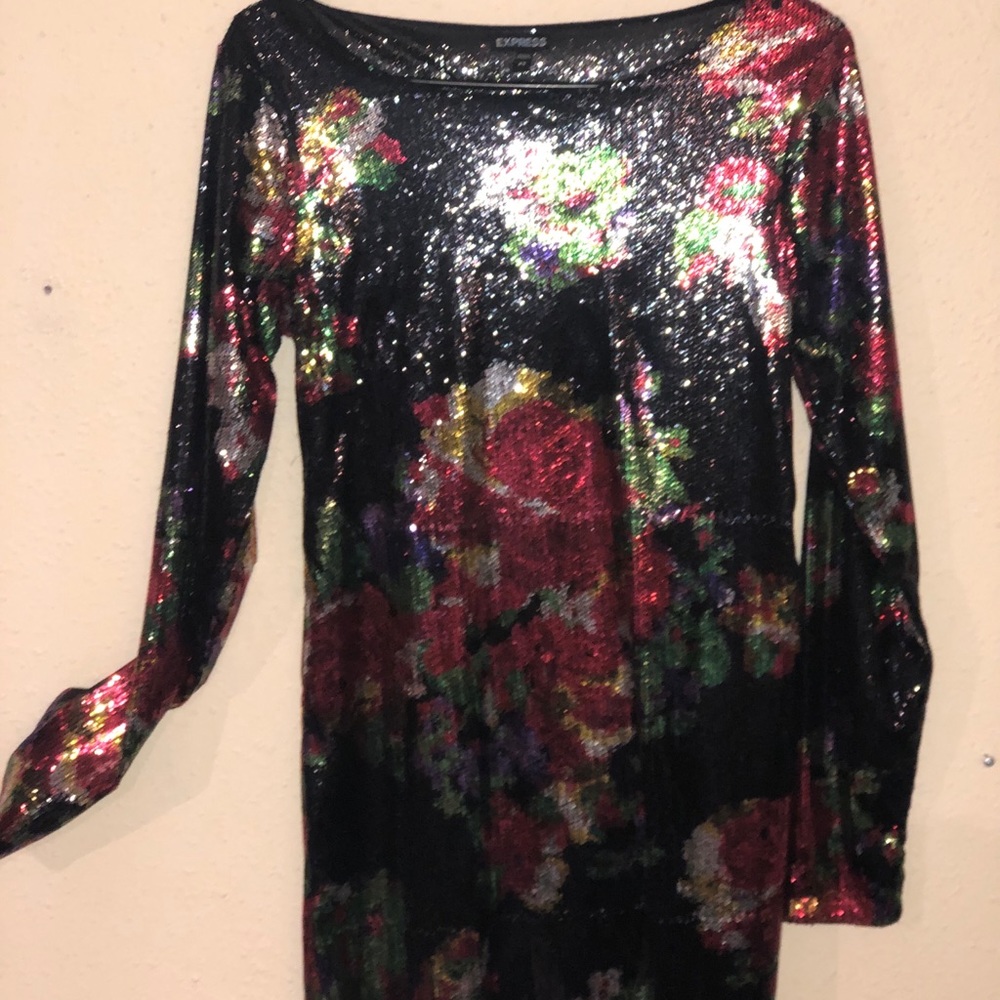 Sequin Flower print Mini Dress